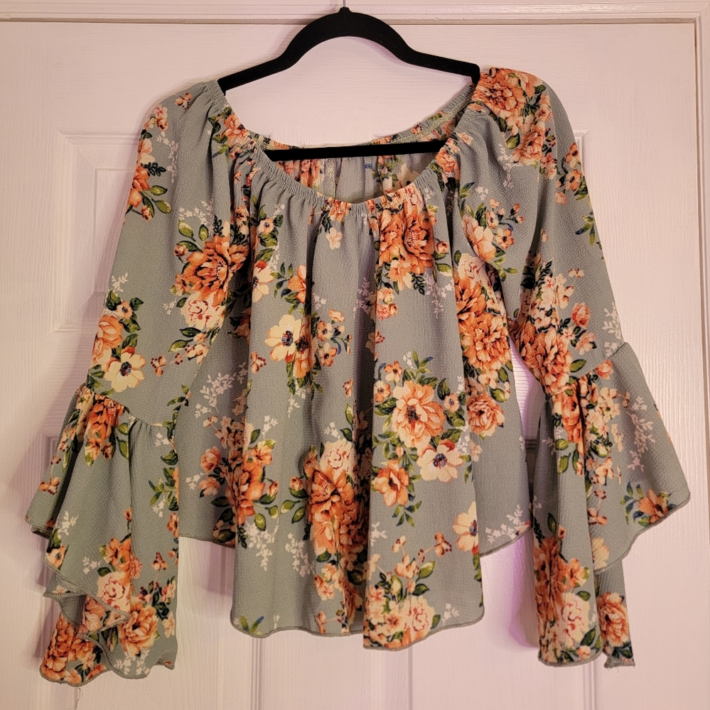 Mikey & Joey Multicolor Tulip Sleeve Off-Shoulder Blouse Size Juniors Large